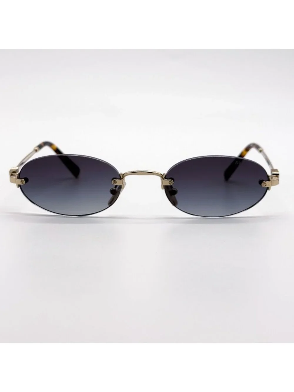 New Miu Miu MU A54S Sunglasses Oval Gray Gold MUA54S ZVN5D1